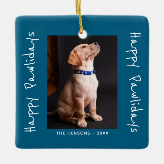 Happy Pawholidays Grappige Pun Pet Foto Keramisch Ornament (Voorkant)