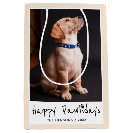 Happy Pawholidays Grappige Pun Pet Foto Medium Cadeauzakje (Voorkant)