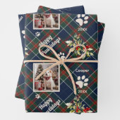 Happy Pawholidays Hond Blauw Plaid Kerstmis Inpakpapier Vel (In situ)
