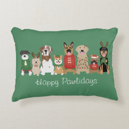 Happy Pawholidays Honden Rood Groen Accent Kussen