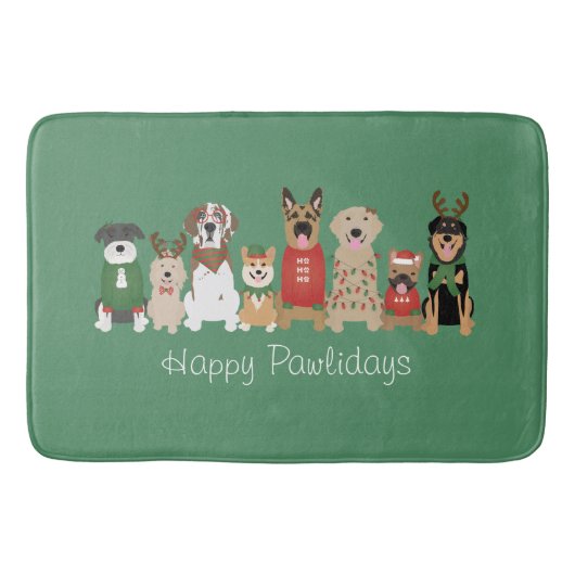 Happy Pawholidays Honden Rood Groen Badmat (Voorkant)