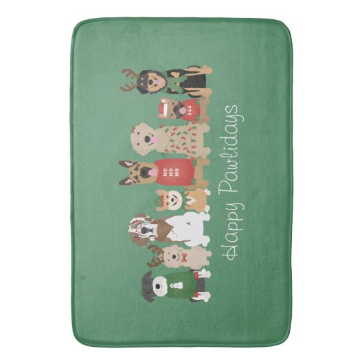 Happy Pawholidays Honden Rood Groen Badmat (Voorkant Verticaal)