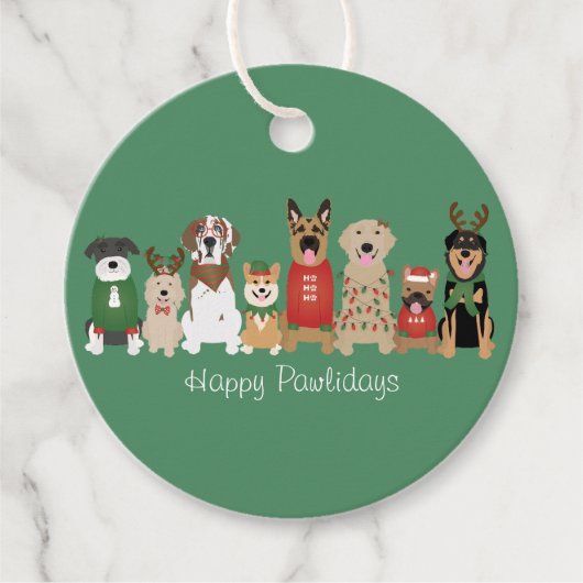 Happy Pawholidays Honden Rood Groen Bedankjes Labels (Voorkant)