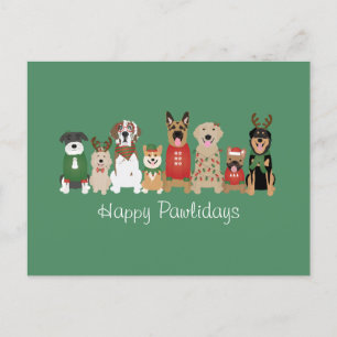 Happy Pawholidays Honden Rood Groen Briefkaart