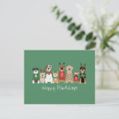 Happy Pawholidays Honden Rood Groen Briefkaart (Staand voorkant)