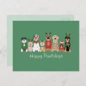 Happy Pawholidays Honden Rood Groen Briefkaart (Voorkant / Achterkant)