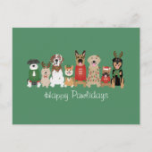 Happy Pawholidays Honden Rood Groen Briefkaart (Voorkant)
