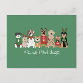 Happy Pawholidays Honden Rood Groen Briefkaart