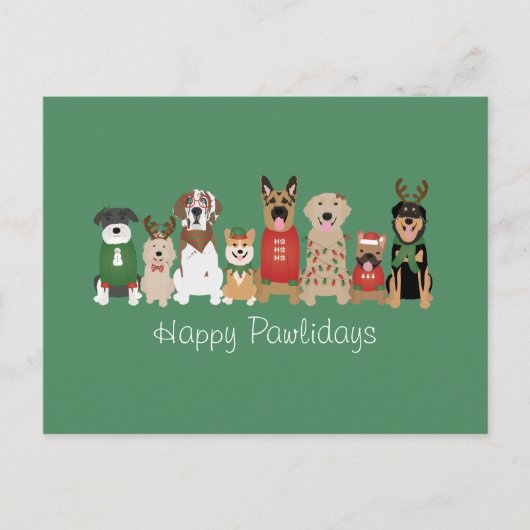 Happy Pawholidays Honden Rood Groen Briefkaart (Voorkant)