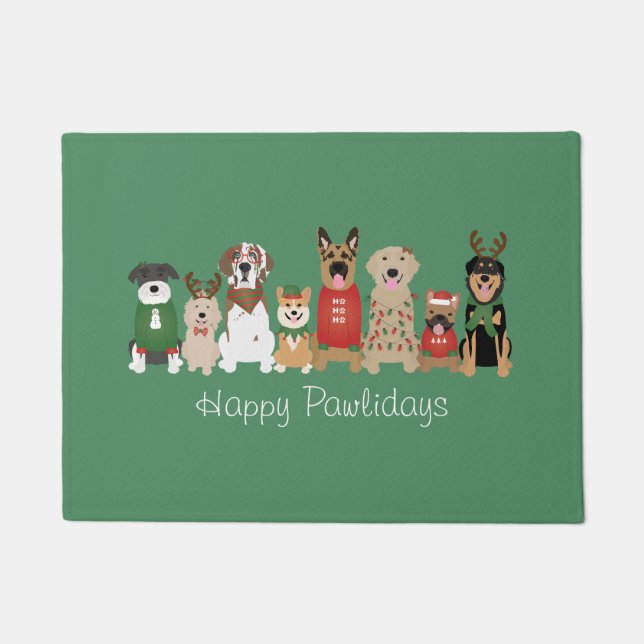 Happy Pawholidays Honden Rood Groen Deurmat (Voorkant)