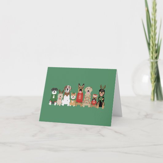 Happy Pawholidays Honden Rood Groen Feestdagen Kaart (Voorkant)