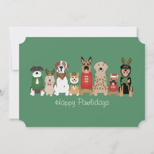 Happy Pawholidays Honden Rood Groen Feestdagenkaart (Voorkant)