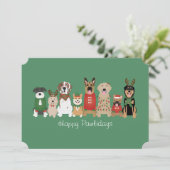 Happy Pawholidays Honden Rood Groen Feestdagenkaart (Staand voorkant)