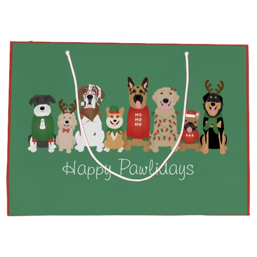 Happy Pawholidays Honden Rood Groen Groot Cadeauzakje (Achterkant)