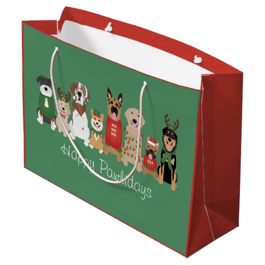 Happy Pawholidays Honden Rood Groen Groot Cadeauzakje (Achterkant Gekanteld)
