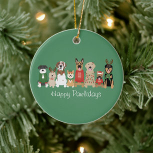 Happy Pawholidays Honden Rood Groen Keramisch Ornament
