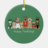 Happy Pawholidays Honden Rood Groen Keramisch Ornament (Voorkant)