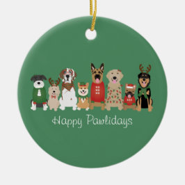 Happy Pawholidays Honden Rood Groen Keramisch Ornament