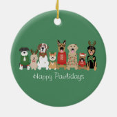 Happy Pawholidays Honden Rood Groen Keramisch Ornament (Achterkant)