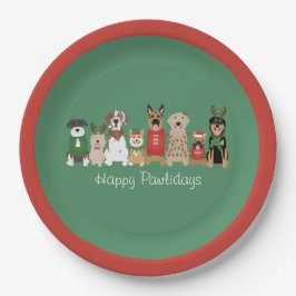 Happy Pawholidays Honden Rood Groen Papieren Bordje