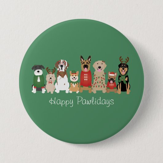 Happy Pawholidays Honden Rood Groen Ronde Button 7,6 Cm (Voorkant)