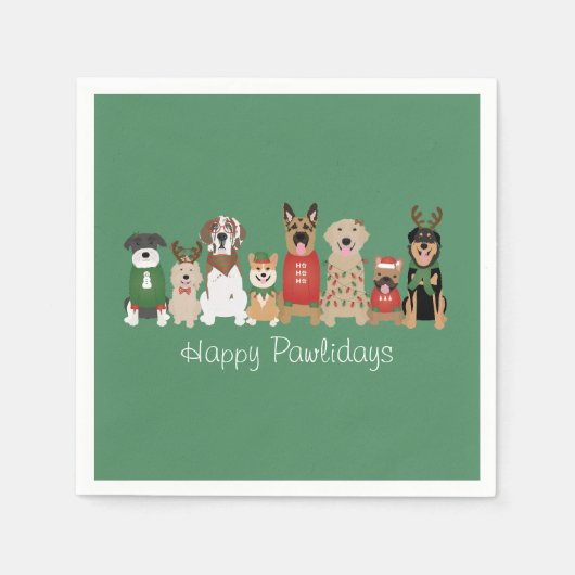 Happy Pawholidays Honden Rood Groen Servet (Voorkant)