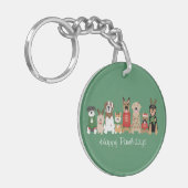 Happy Pawholidays Honden Rood Groen Sleutelhanger (Voorkant Links)