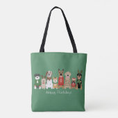 Happy Pawholidays Honden Rood Groen Tote Bag (Achterkant)