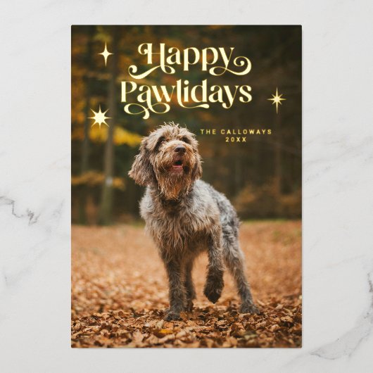  Happy Pawholidays Hondenfoto Kerstmis Folie Feestdagenkaart (Voorkant)