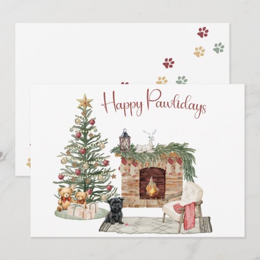 Happy Pawholidays Hondenontwerp - Affenpinscher Feestdagenkaart (Voorkant / Achterkant)