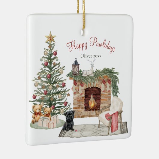 Happy Pawholidays Hondenontwerp - Affenpinscher Keramisch Ornament (Rechts)