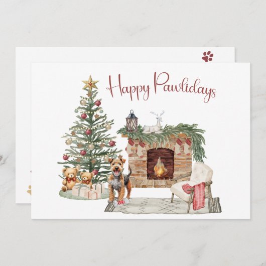 Happy Pawholidays Hondenontwerp - Airedale Feestdagenkaart (Voorkant / Achterkant)