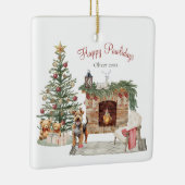 Happy Pawholidays Hondenontwerp - Airedale Keramisch Ornament (Rechts)