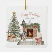 Happy Pawholidays Hondenontwerp - Alaskan Malamute Keramisch Ornament (Achterkant)
