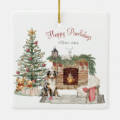 Happy Pawholidays Hondenontwerp - Australian Sheph Keramisch Ornament (Achterkant)