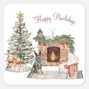 Happy Pawholidays Hondenontwerp - Australische run Vierkante Sticker