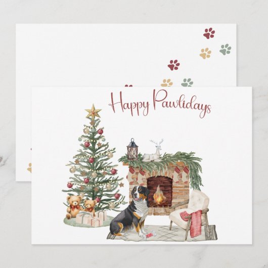 Happy Pawholidays Hondenontwerp - Berner Berghond Feestdagenkaart (Voorkant / Achterkant)