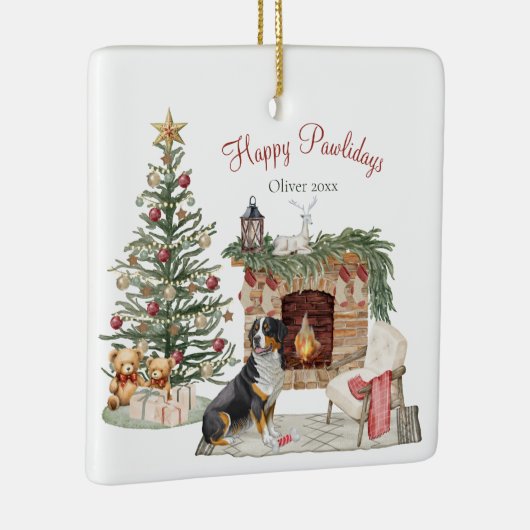Happy Pawholidays Hondenontwerp - Berner Berghond Keramisch Ornament (Rechts)