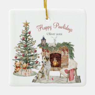 Happy Pawholidays Hondenontwerp- Borzoi Keramisch Ornament