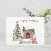 Happy Pawholidays Hondenontwerp- Boston Terrier Feestdagenkaart (Staand voorkant)