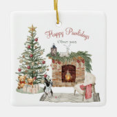 Happy Pawholidays Hondenontwerp- Boston Terrier Keramisch Ornament (Voorkant)