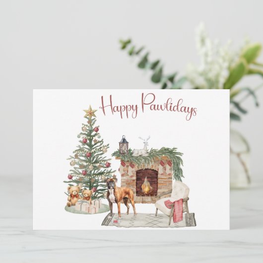 Happy Pawholidays Hondenontwerp- Boxer Feestdagenkaart (Staand voorkant)