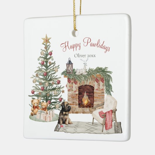 Happy Pawholidays Hondenontwerp - Briard Keramisch Ornament (Links)