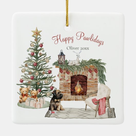 Happy Pawholidays Hondenontwerp - Briard Keramisch Ornament (Achterkant)