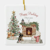 Happy Pawholidays Hondenontwerp - Briard Keramisch Ornament (Voorkant)
