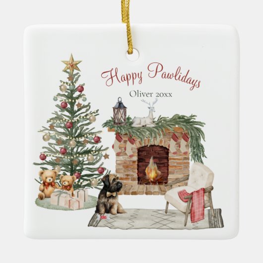 Happy Pawholidays Hondenontwerp - Briard Keramisch Ornament (Voorkant)