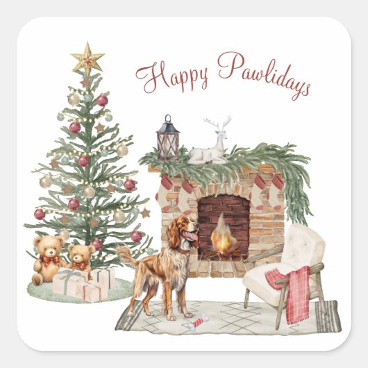 Happy Pawholidays Hondenontwerp - Brittany Spaniel Vierkante Sticker (Voorkant)