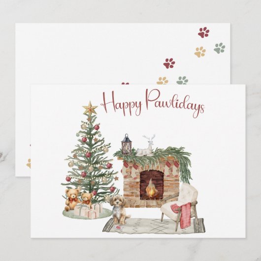 Happy Pawholidays Hondenontwerp - Cavapoo Feestdagenkaart (Voorkant / Achterkant)