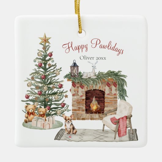 Happy Pawholidays Hondenontwerp- Chihuahua Keramisch Ornament (Voorkant)