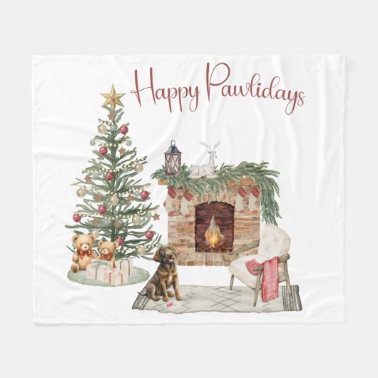 Happy Pawholidays Hondenontwerp - Chocolade Labrad Fleece Deken (Voorkant (Horizontaal))